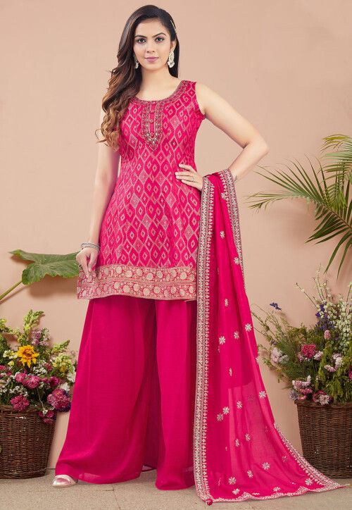 Woven Art Silk Pakistani suit in Pink