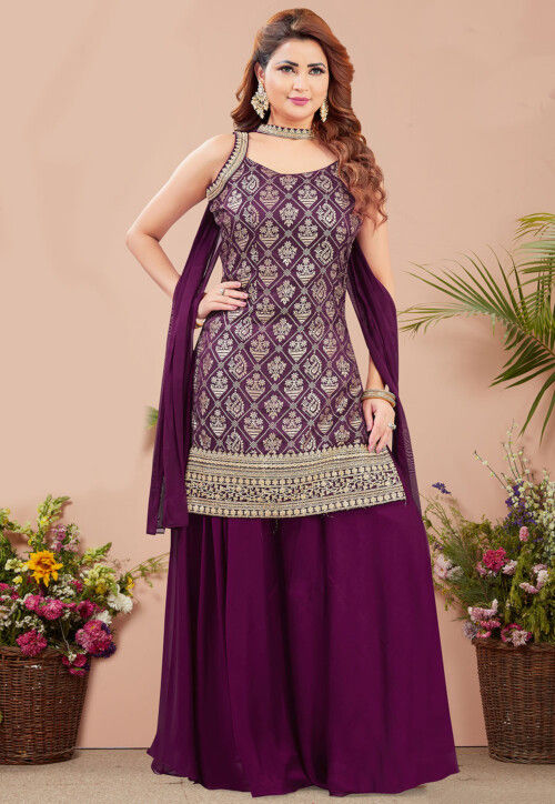 Woven Art Silk Pakistani suit in Wine