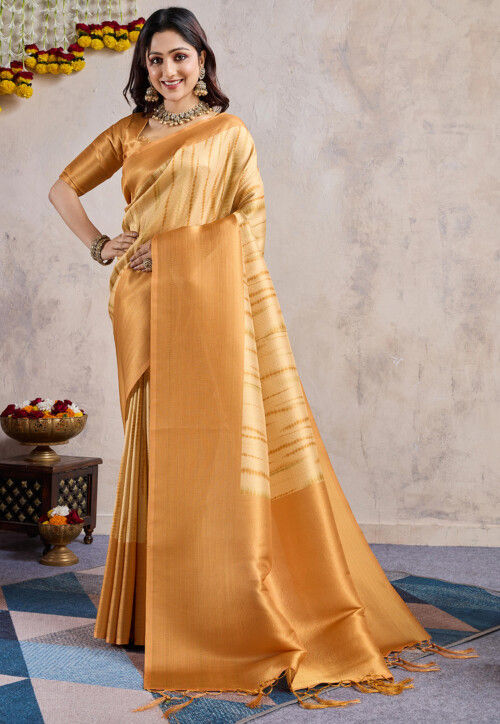 Woven Art Silk Saree in Beige
