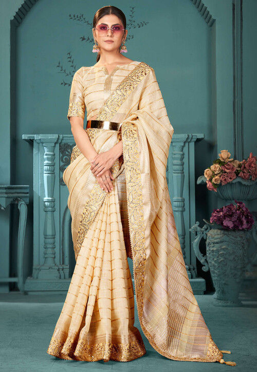 Woven Art Silk Saree in Beige