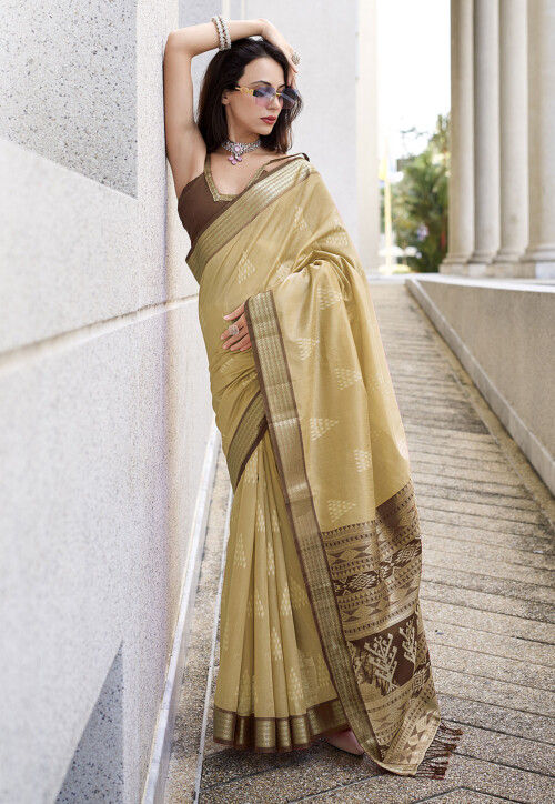 Woven Art Silk Saree in Beige