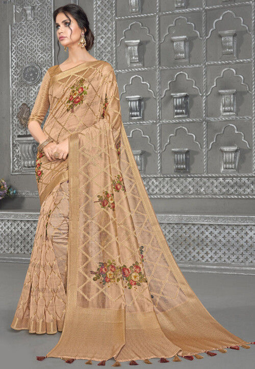 Woven Art Silk Saree in Beige