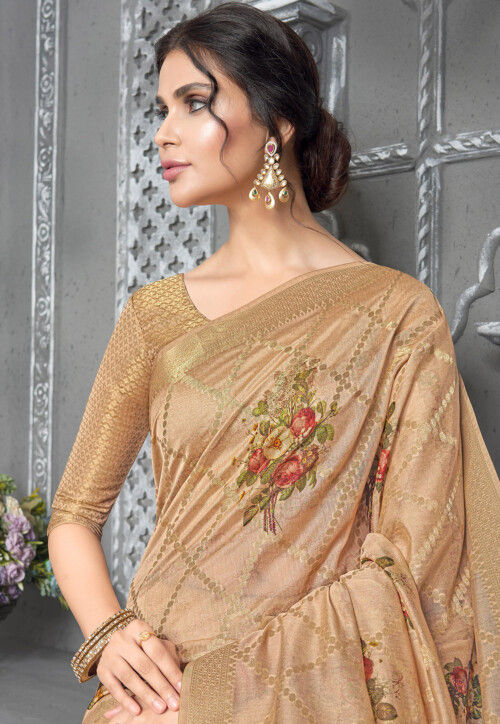 Woven Art Silk Saree in Beige