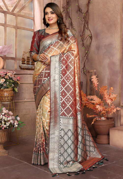 Woven Art Silk Saree in Beige