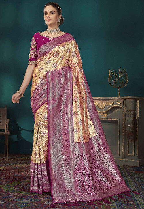 Woven Art Silk Saree in Beige