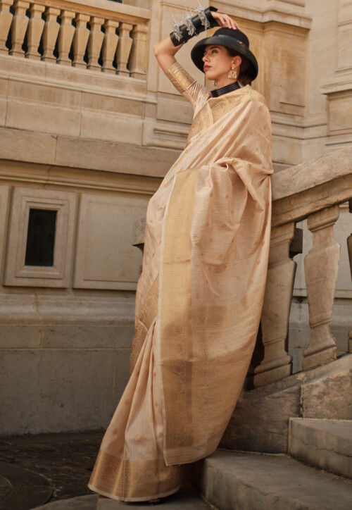 Woven Art Silk Saree in Beige