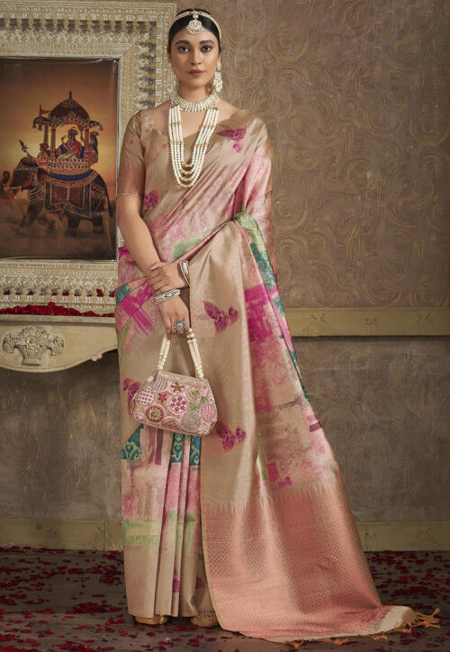 Woven Art Silk Saree in Beige