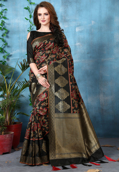 Woven Art Silk Saree in Black : SCBA2795