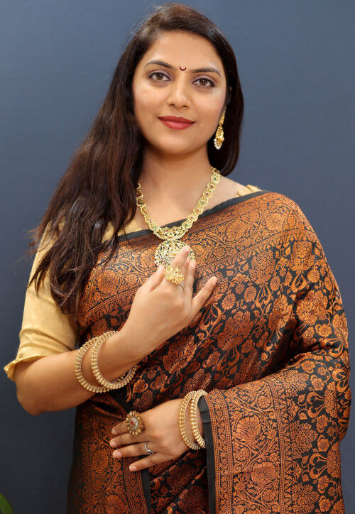 Woven Art Silk Saree in Black