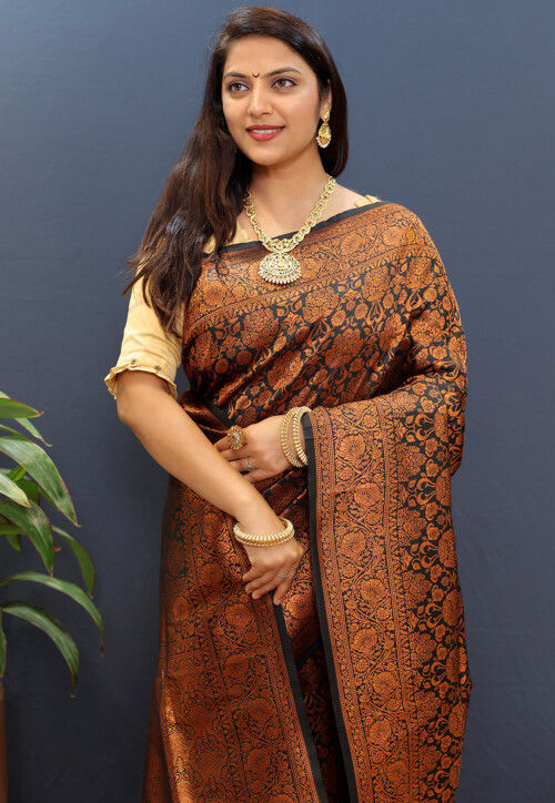 Woven Art Silk Saree in Black