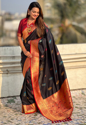 Woven Art Silk Saree in Black