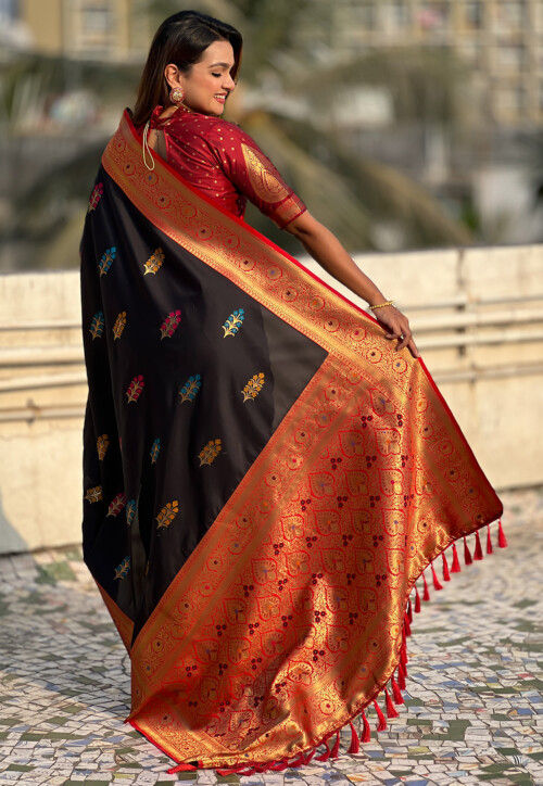 Woven Art Silk Saree in Black