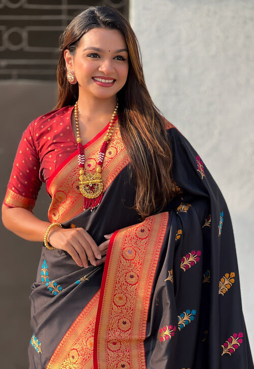 Woven Art Silk Saree in Black