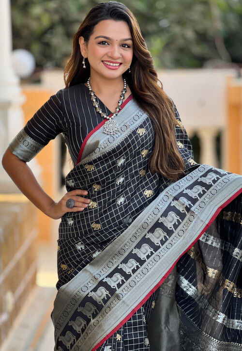 Woven Art Silk Saree in Black