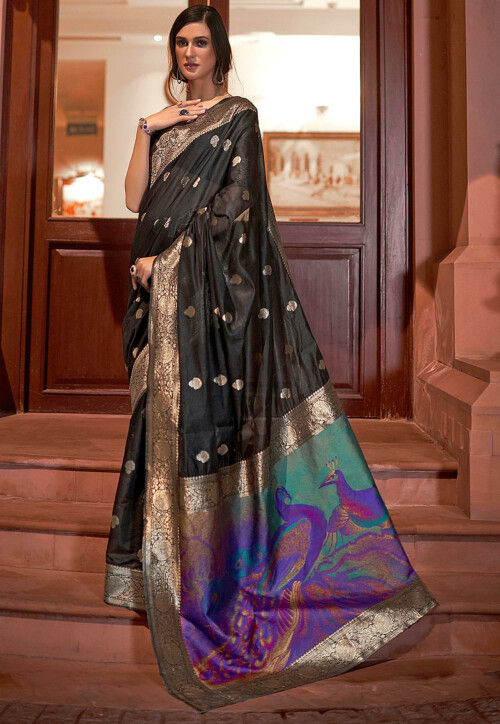 Pure Linen Silk Black Colour Party Wear Designer Silk Saree B5899 –  TheDesignerSaree