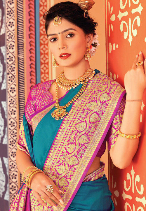 Woven Art Silk Saree in Blue