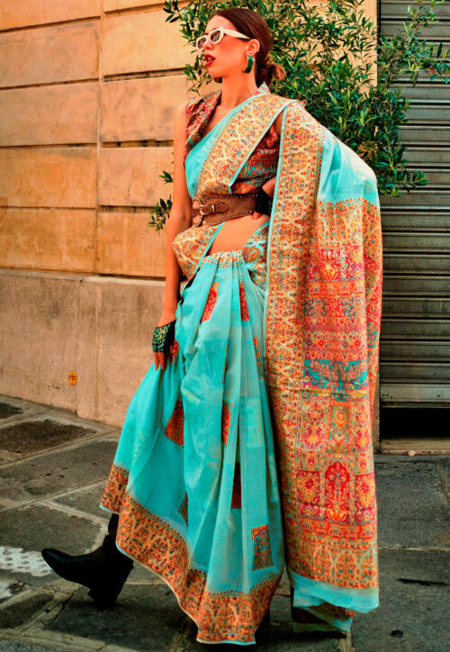 Woven Art Silk Saree in Blue
