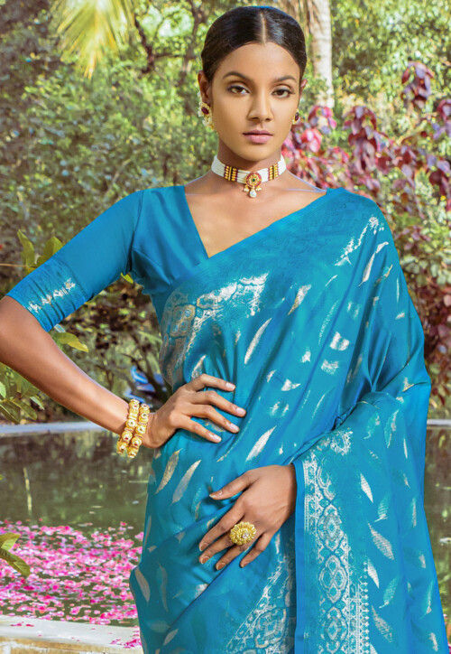 Woven Art Silk Saree in Blue