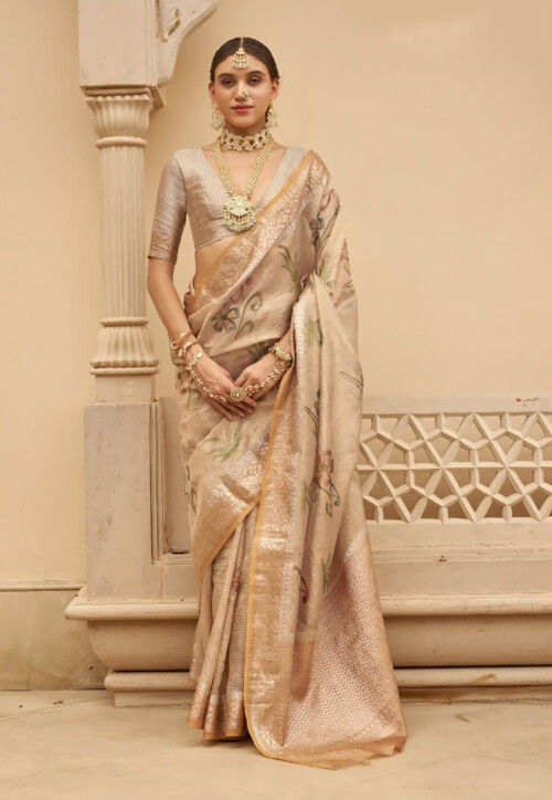 Woven Art Silk Saree in Cream