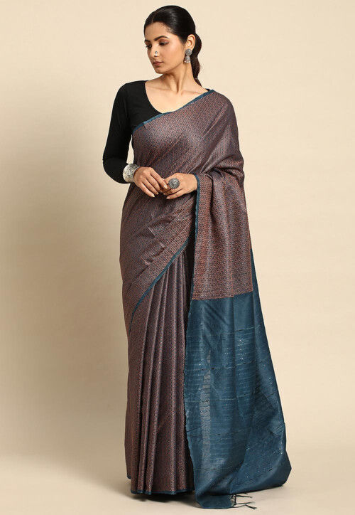Woven Art Silk Saree in Dark Blue