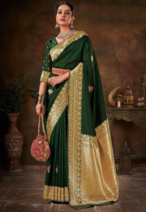 Buy online Women's Self Design Dark Green Colored Saree With Blouse from  ethnic wear for Women by Sangam Prints for ₹2719 at 74% off | 2024  Limeroad.com