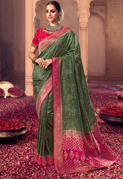 Sea Green-Pink Festive Wear Rich Woven Border Soft Banarasi Silk Saree