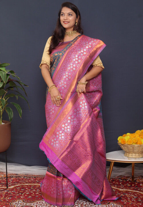 Woven Art Silk Saree in Dusty Blue