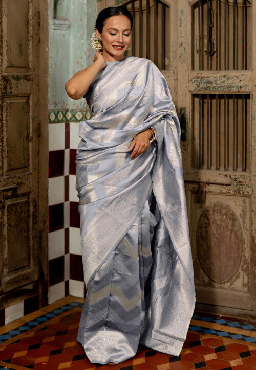 Woven Art Silk Saree in Dusty Blue