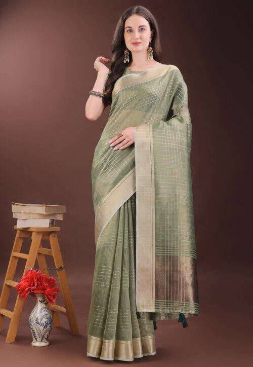 Woven Art Silk Saree in Dusty Green