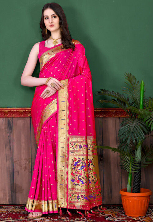 Woven Art Silk Saree in Fuchsia