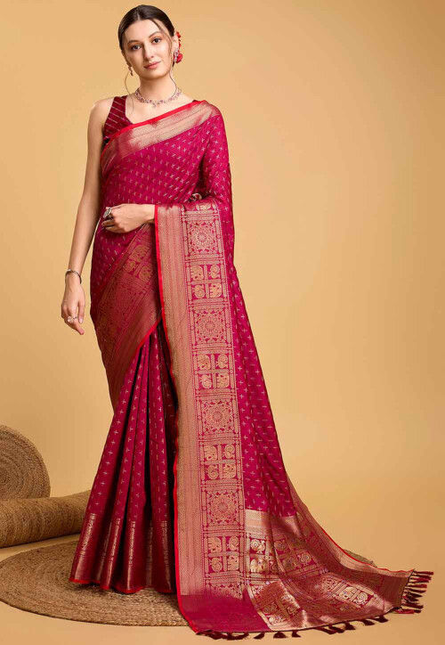 Woven Art Silk Saree in Fuchsia