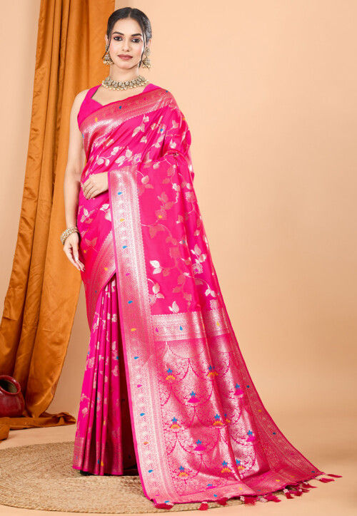 Woven Art Silk Saree in Fuchsia