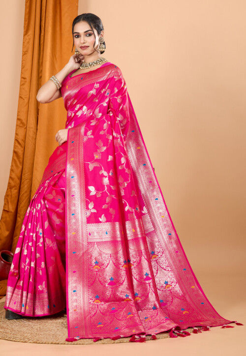 Woven Art Silk Saree in Fuchsia