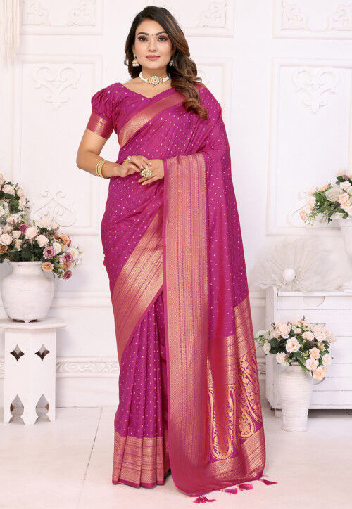 Woven Art Silk Saree in Fuchsia