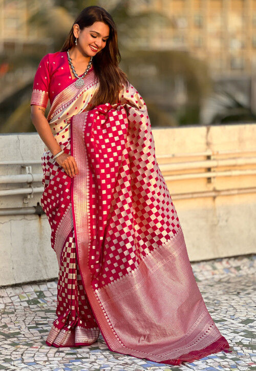 Woven Art Silk Saree in Fuchsia