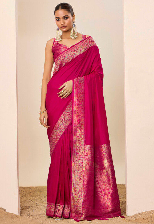 Woven Art Silk Saree in Fuchsia