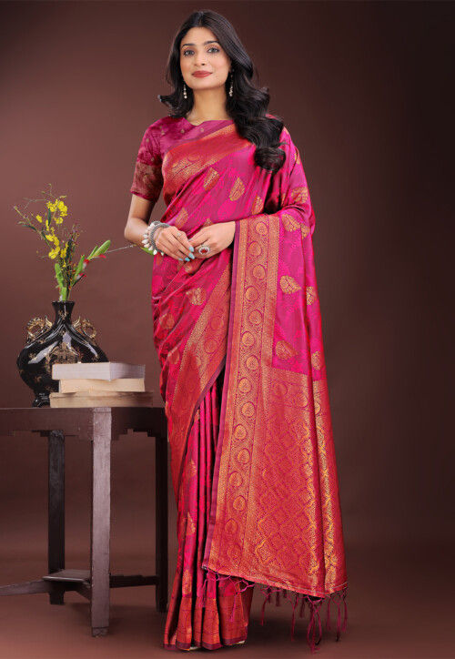 Woven Art Silk Saree in Fuchsia