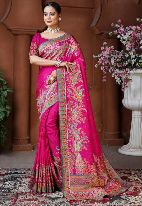 Woven Art Silk Saree in Fuchsia
