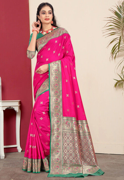 Woven Art Silk Saree in Fuchsia