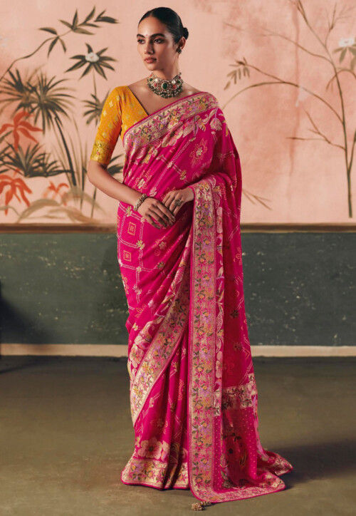 Woven Art Silk Saree in Fuchsia