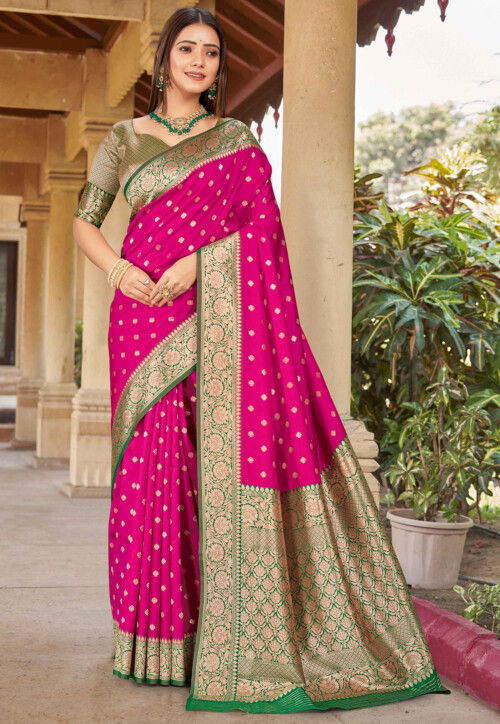 Woven Art Silk Saree in Fuchsia