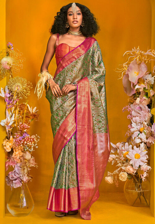 Woven Art Silk Saree in Green