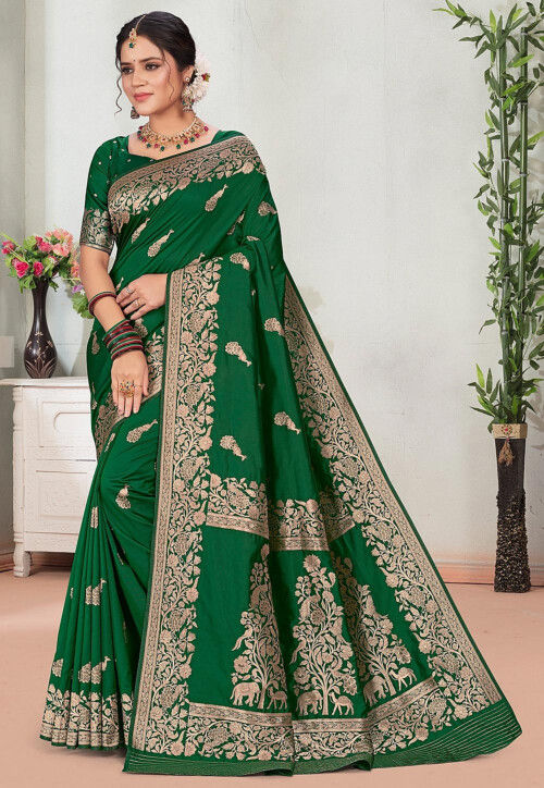 Woven Art Silk Saree in Green