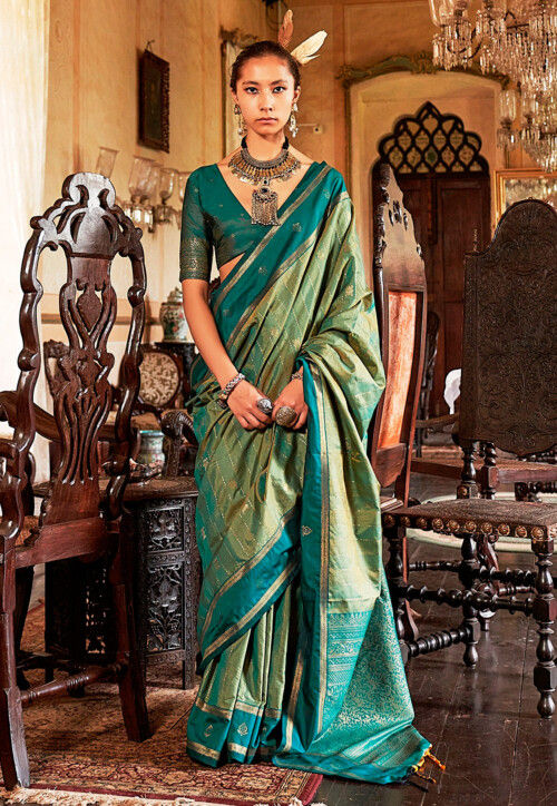 Woven Art Silk Saree in Green