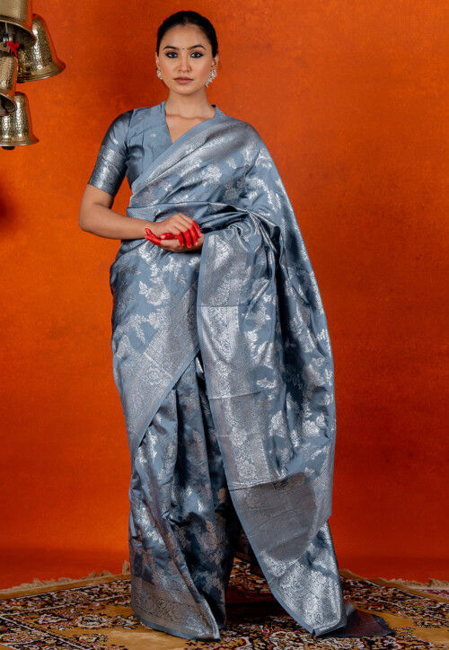 Woven Art Silk Saree in Grey