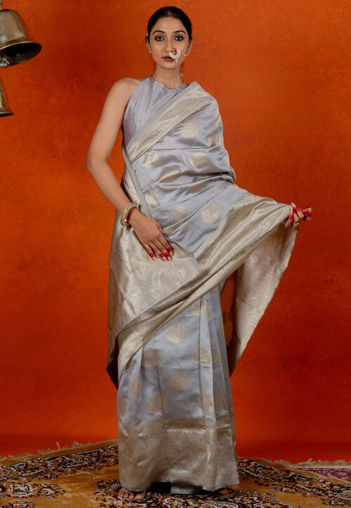 Woven Art Silk Saree in Grey