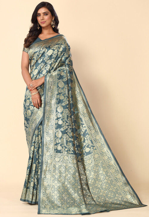 Woven Art Silk Saree in Grey