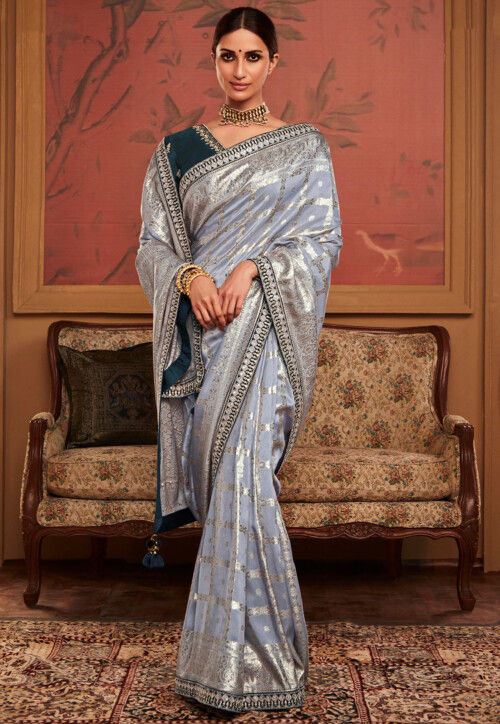 Silk Saree with blouse in Grey colour 5224