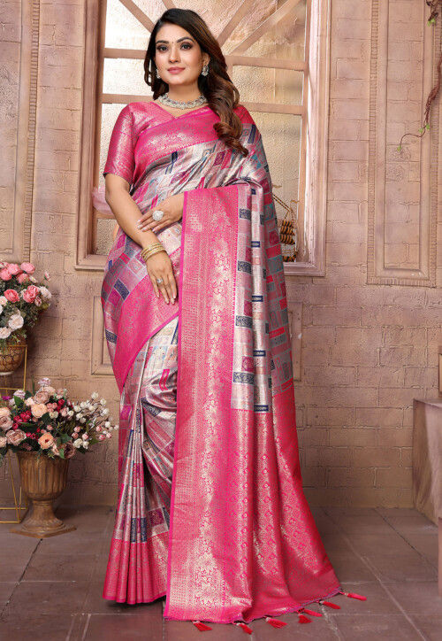 Woven Art Silk Saree in Grey
