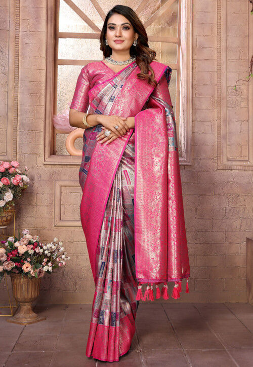 Woven Art Silk Saree in Grey